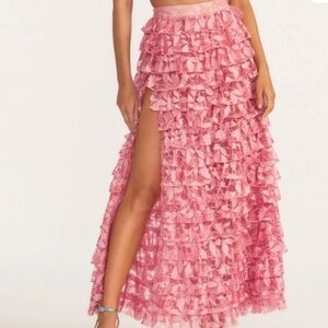 LoveShackFancy Pink Floral Maxi Skirt